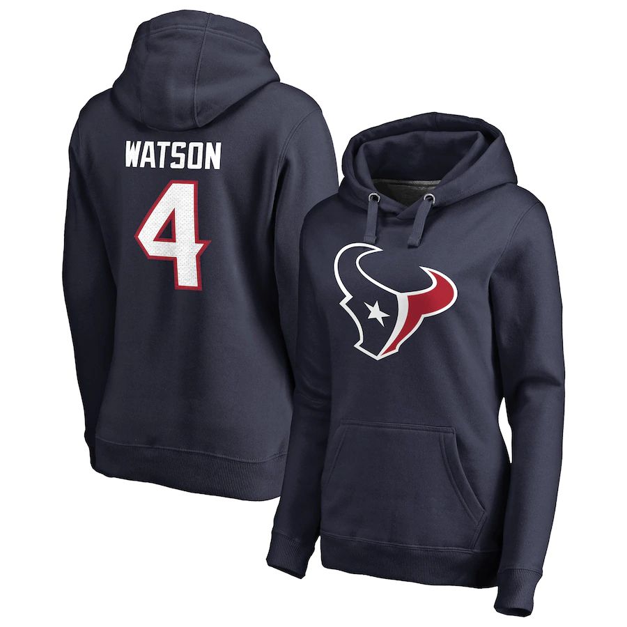 Women Houston Texans 4 Deshaun Watson NFL Pro Line by Fanatics Branded Navy Player Icon Name & Number Pullover Hoodie